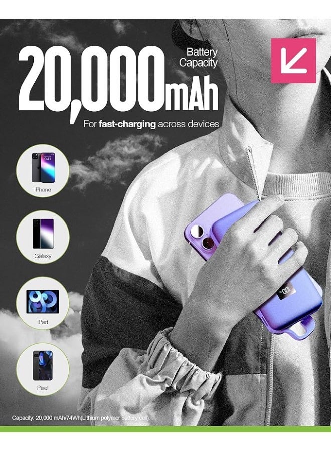 جوس Juice Eco Integrated Max Power Bank 20000mAh – شاحن محمول مع كابل USB-C مدمج، مخرج سريع 20 واط، شاشة رقمية، بنك طاقة لأجهزة iPhone 15 16، Samsung، Android، GoPro، iPad - Ultra Marine - Image 4